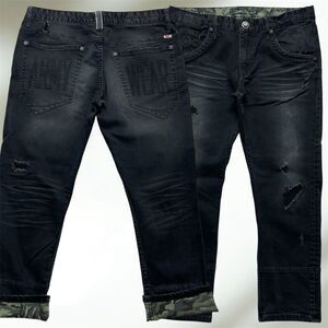Tough Jeansmith Men's distressed Skinny Jeans Size 36x28 With Army Camou Hems